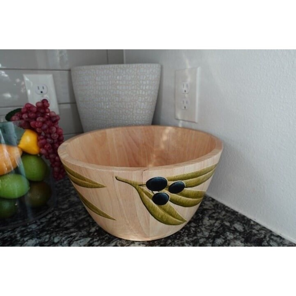 Clay art‎ Large vintage wooden Olive branch serving bowl 12 inches wide